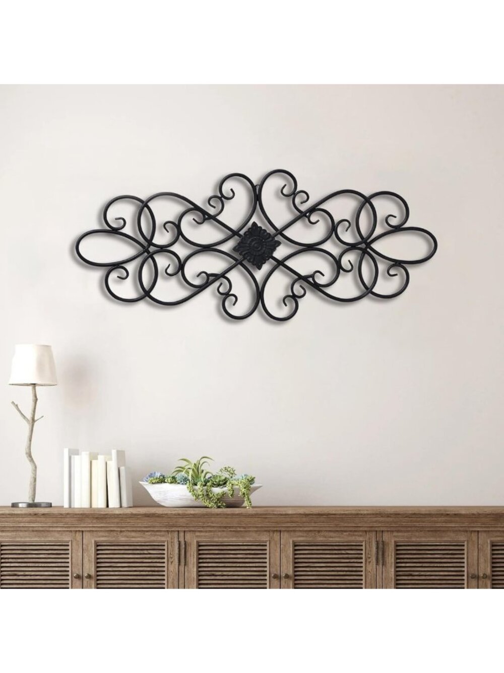 Elegant Black Wrought Iron Wall Decor - 32" x 13" Home Accent Art Piece